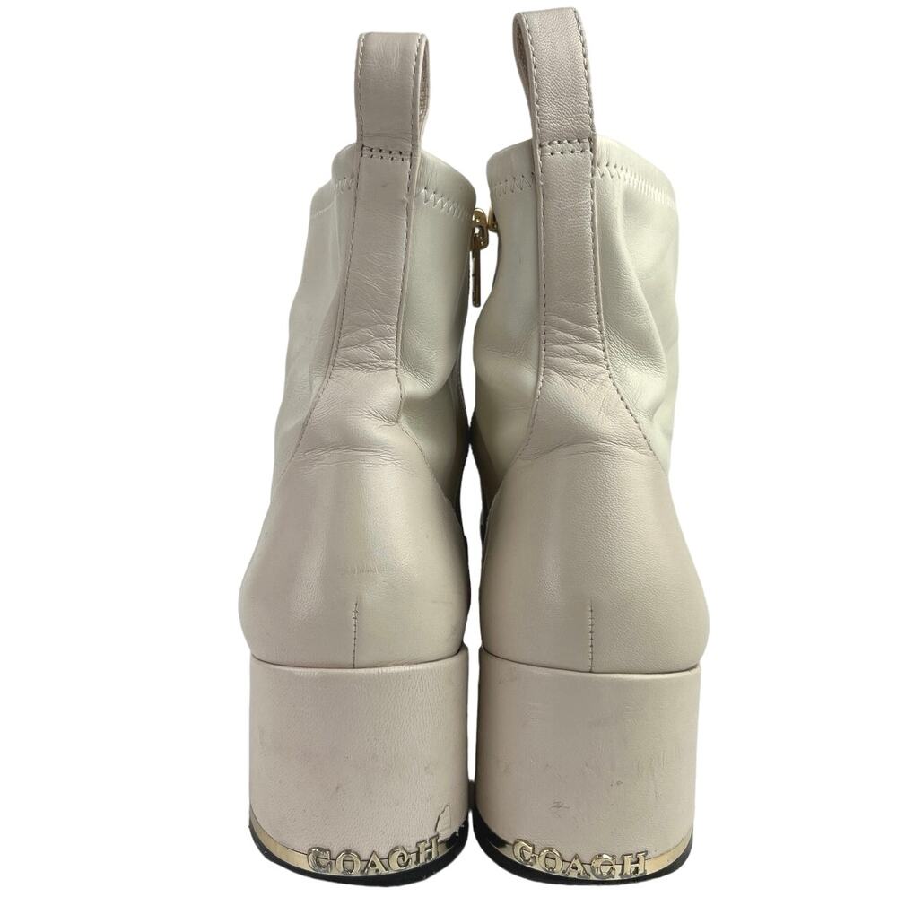 Coach Nala Chalk White Leather Zip Up Block Heel Western Ankle Boots Booties 10 - Picture 3 of 7